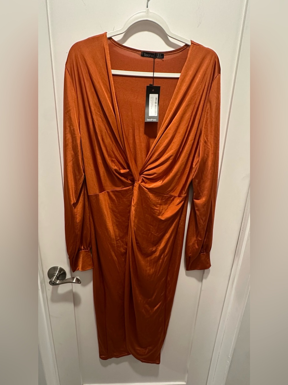 Boohoo Copper Twist-Front Satin Dress